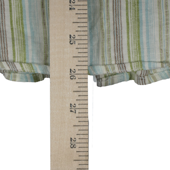 Chicos Blouse Womens Size 2 Green Stripe 100% Linen Long Sleeve Collared - Picture 7 of 8